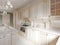 Classical wooden kitchen with wooden details, beige luxury interior design