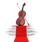 Classical Wooden Violin with Bow over Round White Pedestal with