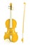 Classical yellow violin with bow isolated on white background, String instrument