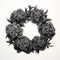 Classicism Charcoal: Black And White Floral Arrangement With Carnations Wreath