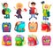 Classmates and Backpack, School Object Vector