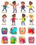 Classmates and Backpack Sticker, School Vector