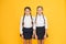 Classmates having fun at school Friends adorable pupils. Schoolgirls formal style perfect school uniform. Happy