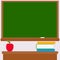 Classroom background with a chalkboard and a teachers desk. Vector Illustration