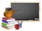 Classroom with Chalkboard Books Pens and Apple