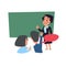 classroom concept. teacher teaching with blackboard behind student in classroom - vector