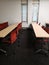 Classroom setting with red chairs