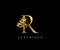 Classy Golden R Letter Floral logo. Vintage drawn emblem for book design, weeding card, label, business card, Restaurant, Boutique