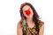 Classy mature woman with red clown nose