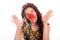 Classy mature woman with red clown nose