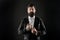 Classy is more stylish. Stylish groom black background. Bearded man in formal stylish look. Fashion and style. Prom and