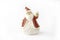 Clay Christmas figure of  Santa Claus  with golden bell for holiday decorations , Isolated on white background
