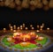 Clay diya lamps lit during diwali celebration, Diwali, or Dipawali, is India`s biggest and most important holiday