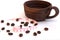 clay mug and coffee beans on white background, body measurement tape, caffeinated slimming drinks concept