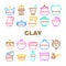 clay pot ceramic pottery bowl icons set vector