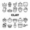 clay pot ceramic pottery bowl icons set vector