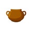 Clay pot. Copper jug. Brown antique tableware with handles.