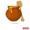 Clay pot with honey and wooden spoon color flat icon