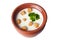 Clay pot with milk soup croutons