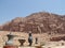 Clay pots in front of the royal tombs excavated in the mountain of Petra, Jordan