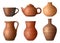 Clay pots. Hand made realistic authentic clay kitchenware collection cups pots and kettles decent vector set