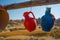 Clay pots on the tree. Rock churches and pigeon lofts. Sword valley, Goreme, Cappadocia, Anatolia, Turkey