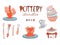 Clay Pottery Workshop Studio icons set doodle style