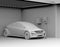 Clay rendering of electric vehicle recharging in garage