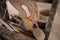 clay sculpting tool close-up on the table in the workshop.