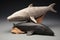 clay sculpture representing a whale and calf together