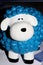 Clay sheep with white face and blue body macro modern background high quality prints