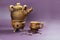 Clay tea set-teapot on legs and Cup