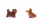 clay whistles in the form of a cat and rooster on white background