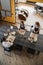 In the clay workshop. Female potters talking and smiling during the working process in the clay workshop. Female potter