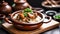 Claypot chicken and rice with mushroom on top