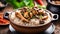 Claypot chicken and rice with mushroom on top