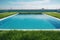 Clean and appetizing blue swimming pool ready to dive with green grass around. Generative AI