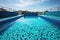 Clean and appetizing blue swimming pool ready to dive in urban surrounding. Generative AI