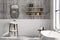 Clean black brick bathroom