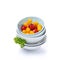 Clean bowls, assorted fresh cherry tomatoes, parsley, isolated
