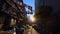 Clean clothes hung out to dry on the clotheslines between buildings