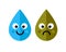 Clean and dirty water drops characters icon on white background. Ecology concept.