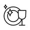 Clean dishes flat line icon. Shiny plate stack, wash kitchen utensil, pile tableware. Outline sign for mobile concept and web