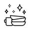 Clean dishes flat line icon. Shiny plate stack, wash kitchen utensil, pile tableware. Outline sign for mobile concept and web