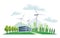 Clean electric energy concept. Renewable electricity resource from wind turbines. Ecological change of the future. City