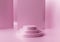 Clean pink podium pedestal with circle shape geometric composition. Luxury beauty product display mockup. 3d render stage on rose