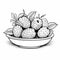 Clean And Sharp Blackline Illustration Of A Bowl Of Raspberries