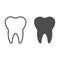 Clean single tooth with root line and solid icon. Teeth care symbol, outline style pictogram on white background