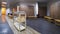 Clean towels shelf in a locker room with wooden benches in luxur