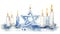 Clean Watercolor Hanukkah Greeting Illustration on White Background .